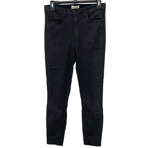L' Agence Margot Black Denim High Rise Coated‎ Skinny Jeans Size 30 - Picture 1 of 7